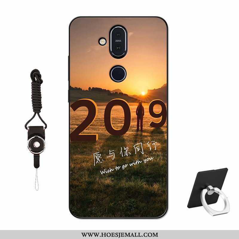 Hoes Nokia 8.1 Bescherming Glas Lovers Net Red Tempereren Hoesje Zacht Purper