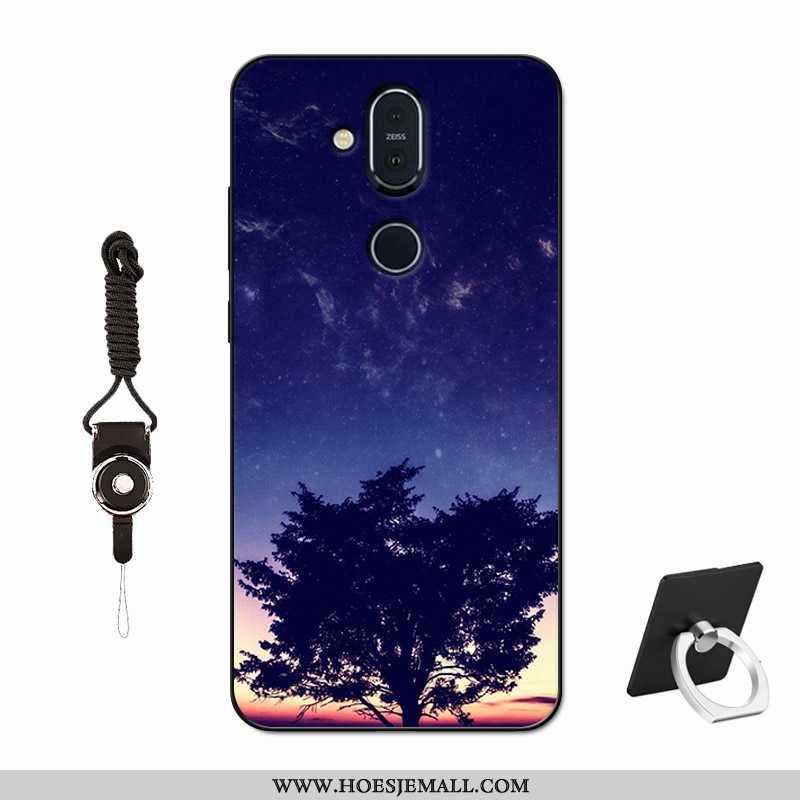 Hoes Nokia 8.1 Bescherming Glas Lovers Net Red Tempereren Hoesje Zacht Purper