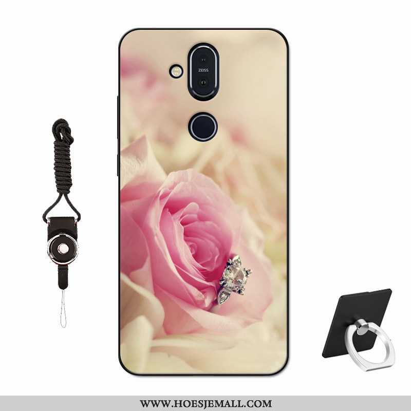 Hoes Nokia 8.1 Bescherming Glas Lovers Net Red Tempereren Hoesje Zacht Purper