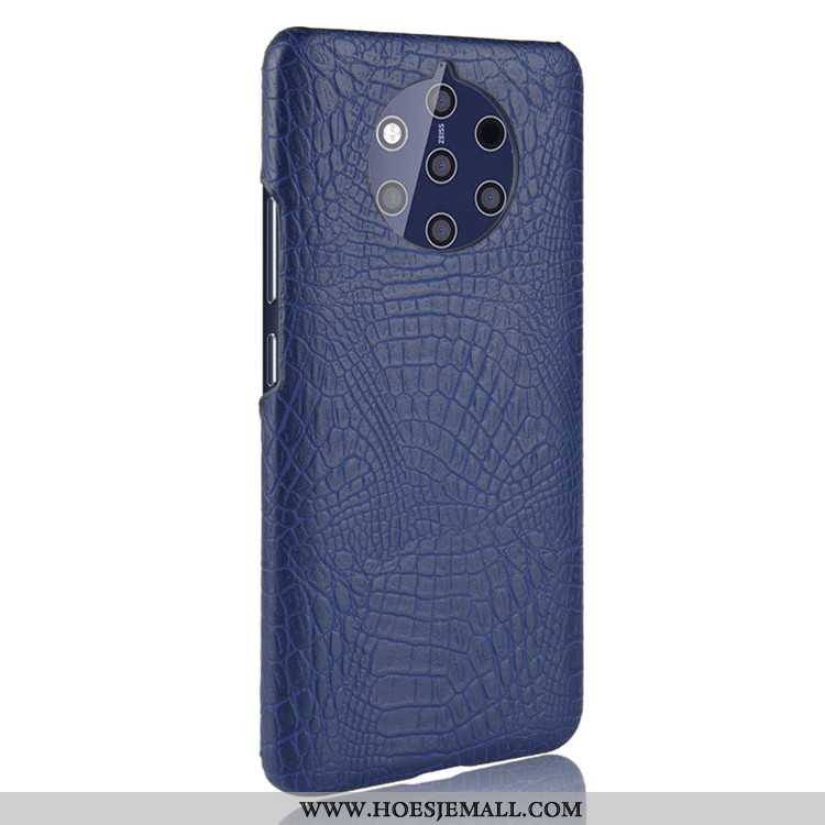 Hoesje Nokia 9 Pureview Bescherming Leer Krokodil Donkerblauw Kwaliteit Patroon Donkerblauwe