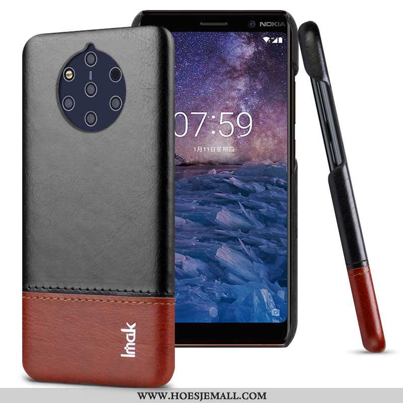 Hoes Nokia 9 Pureview Bescherming Leren Hoesje Bruin Leer Mobiele Telefoon Kaart Hard Bruine