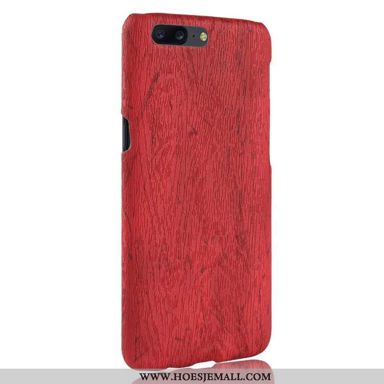 Hoes Oneplus 5 Leer Patroon Vintage Hout Mobiele Telefoon Hoesje Purper