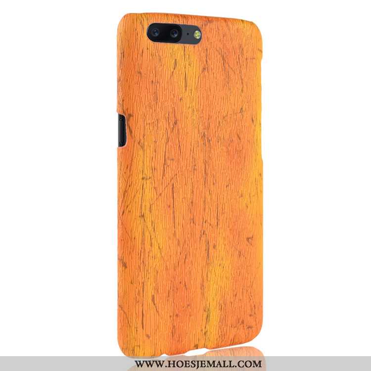 Hoes Oneplus 5 Leer Patroon Vintage Hout Mobiele Telefoon Hoesje Purper