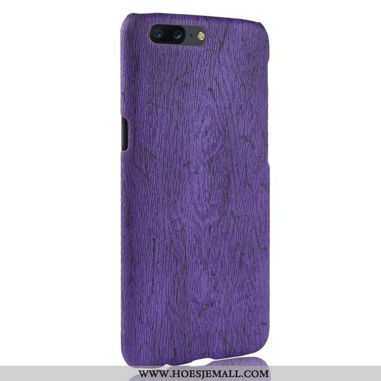 Hoes Oneplus 5 Leer Patroon Vintage Hout Mobiele Telefoon Hoesje Purper