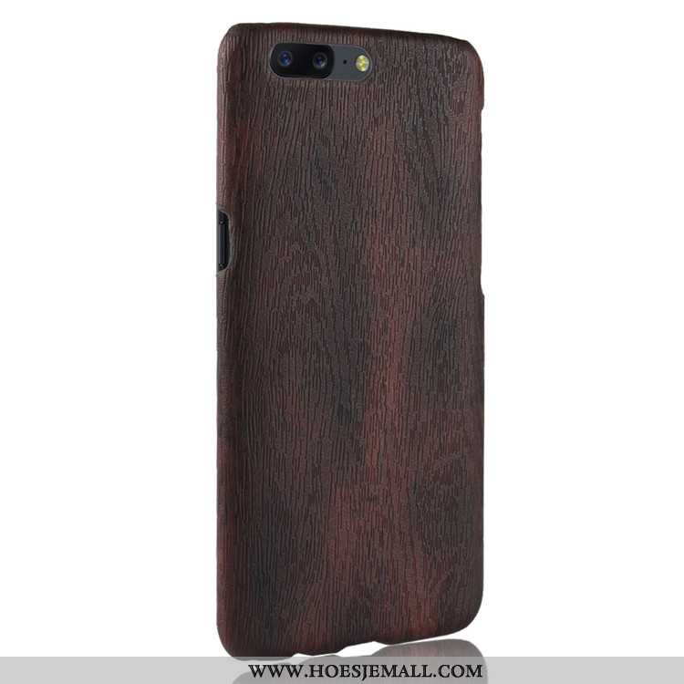 Hoes Oneplus 5 Leer Patroon Vintage Hout Mobiele Telefoon Hoesje Purper