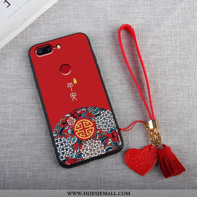 Hoesje Oneplus 5t Hanger Vintage Siliconen Chinese Stijl Kunst Rood Kwasten