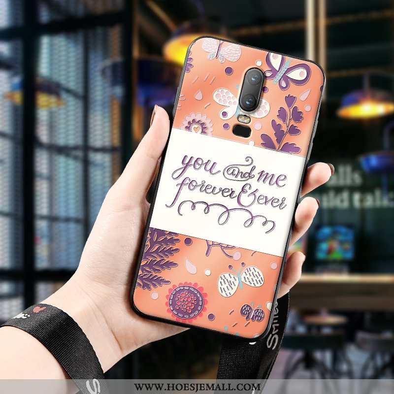 Hoesje Oneplus 6 Zacht Siliconen All Inclusive Anti-fall Reliëf Bescherming Oranje