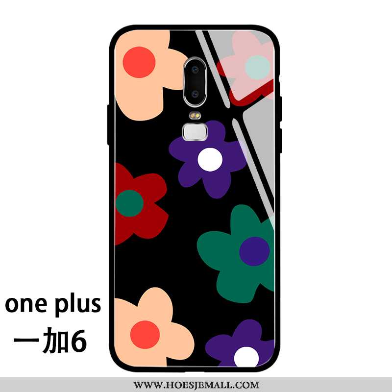 Hoes Oneplus 6 Zacht Siliconen Net Red Bloemen Persoonlijk Glas Blauw Blauwe