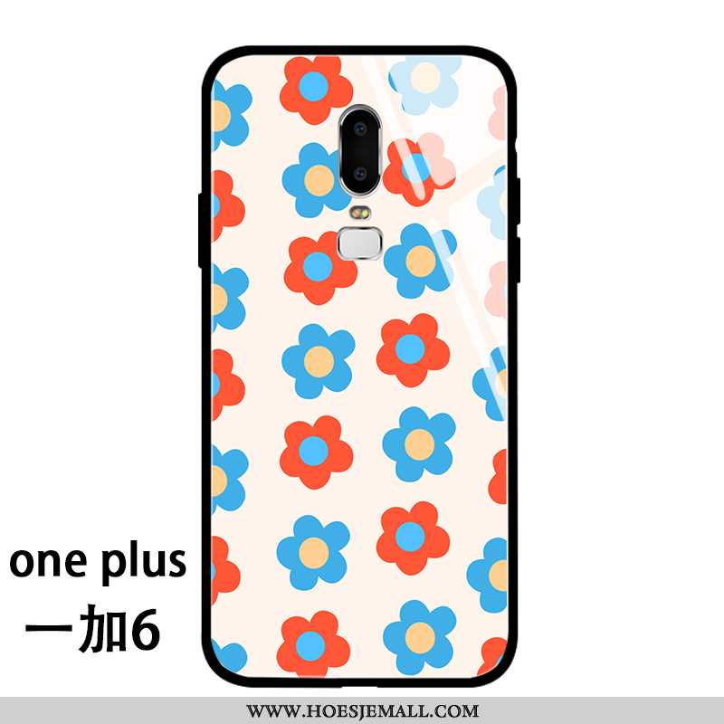 Hoes Oneplus 6 Zacht Siliconen Net Red Bloemen Persoonlijk Glas Blauw Blauwe