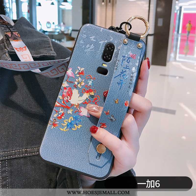 Hoes Oneplus 6 Zacht Siliconen Hanger Chinese Stijl Vintage Scheppend Blauwe