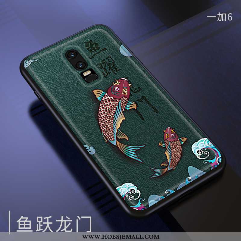 Hoesje Oneplus 6 Vintage Leer Patroon Kwaliteit Mode Chinese Stijl Mobiele Telefoon Rood