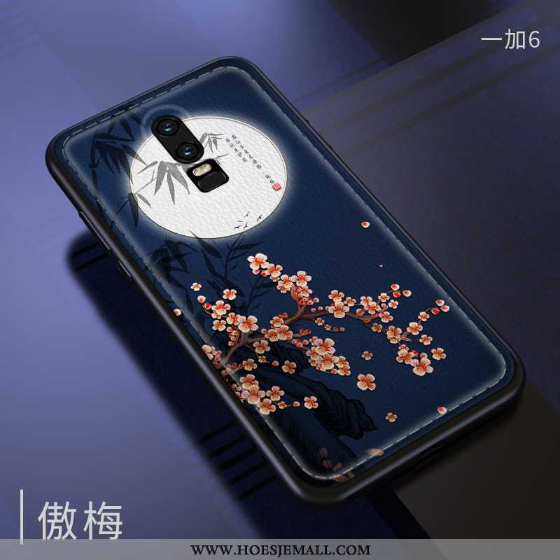 Hoesje Oneplus 6 Vintage Leer Patroon Kwaliteit Mode Chinese Stijl Mobiele Telefoon Rood