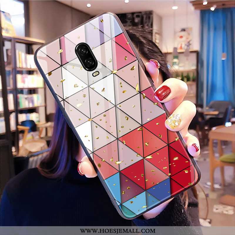 Hoes Oneplus 6t Trend Glas Hoesje Persoonlijk Hart Net Red Mobiele Telefoon Rood