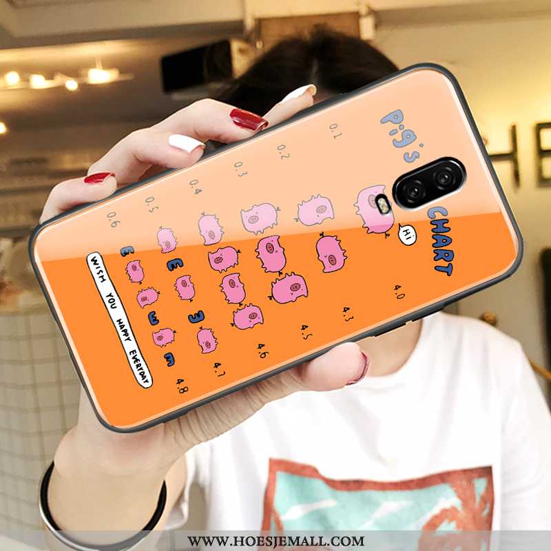 Hoes Oneplus 6t Glas Persoonlijk Spiegel Scheppend Bescherming Lovers Anti-fall Oranje