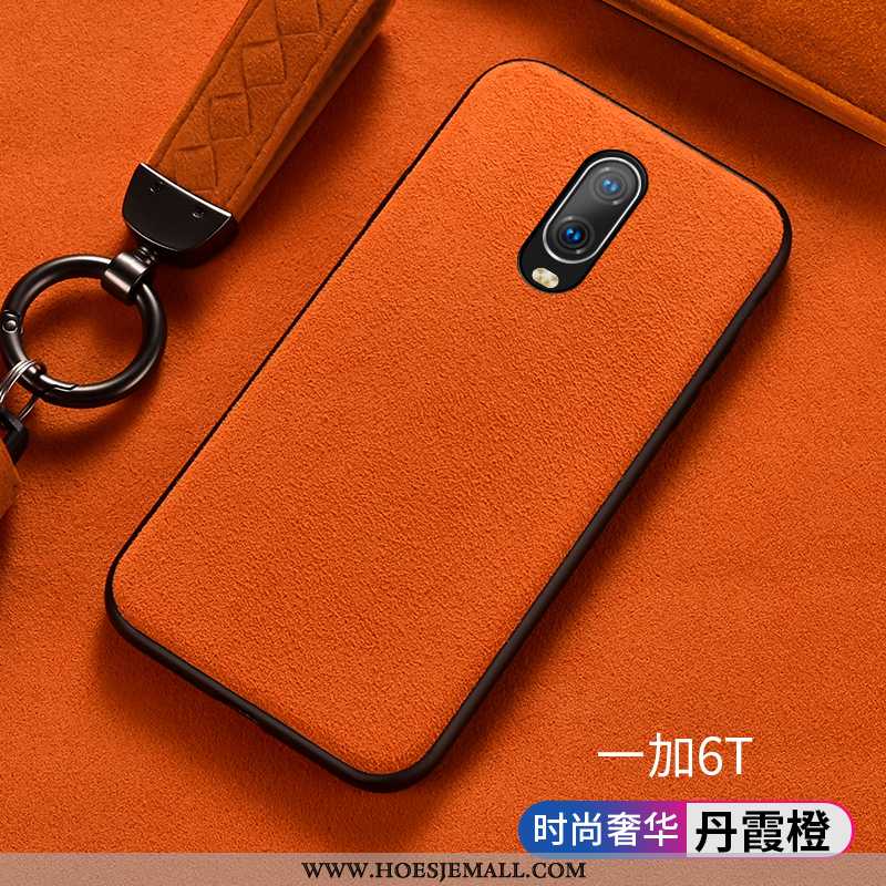 Hoesje Oneplus 6t Siliconen Bescherming Anti-fall Scheppend Persoonlijk Zacht Suede Oranje