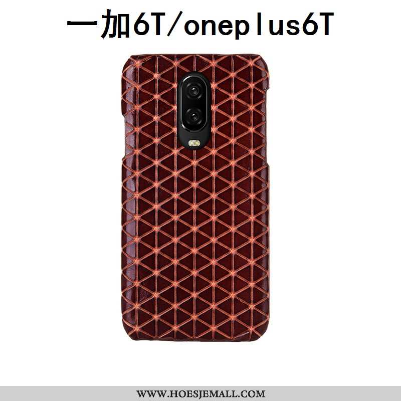 Hoes Oneplus 6t Luxe Echt Leer Mobiele Telefoon Mode Bruin Anti-fall Pas Bruine