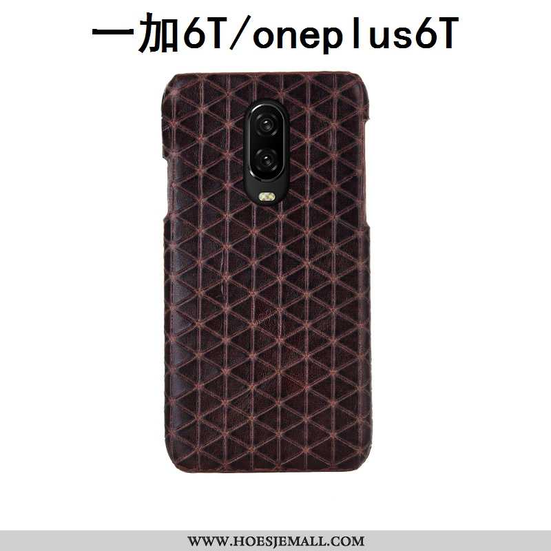 Hoes Oneplus 6t Luxe Echt Leer Mobiele Telefoon Mode Bruin Anti-fall Pas Bruine