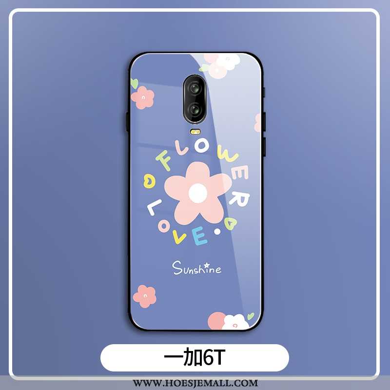 Hoes Oneplus 6t Glas Mode Bescherming Bloemen Scheppend All Inclusive Purper