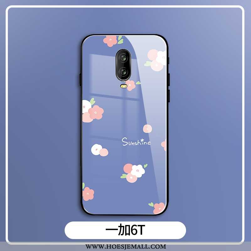 Hoes Oneplus 6t Glas Mode Bescherming Bloemen Scheppend All Inclusive Purper