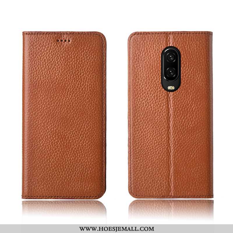 Hoes Oneplus 6t Leren Hoesje Echt Leer Clamshell Anti-fall Zacht Bordeaux