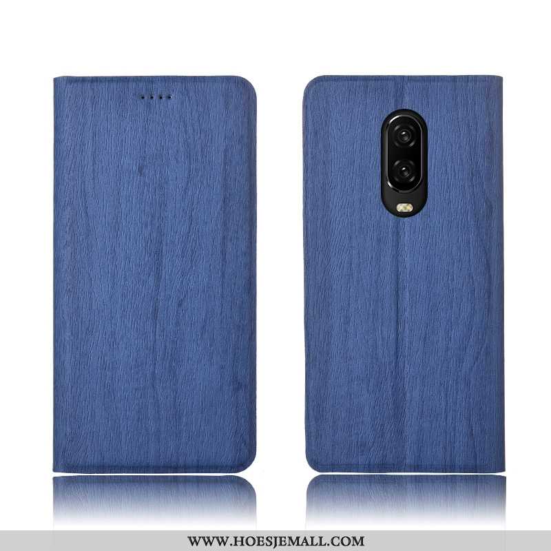 Hoesje Oneplus 6t Patroon Zacht Boom Mobiele Telefoon Leren Bescherming Donkerblauwe