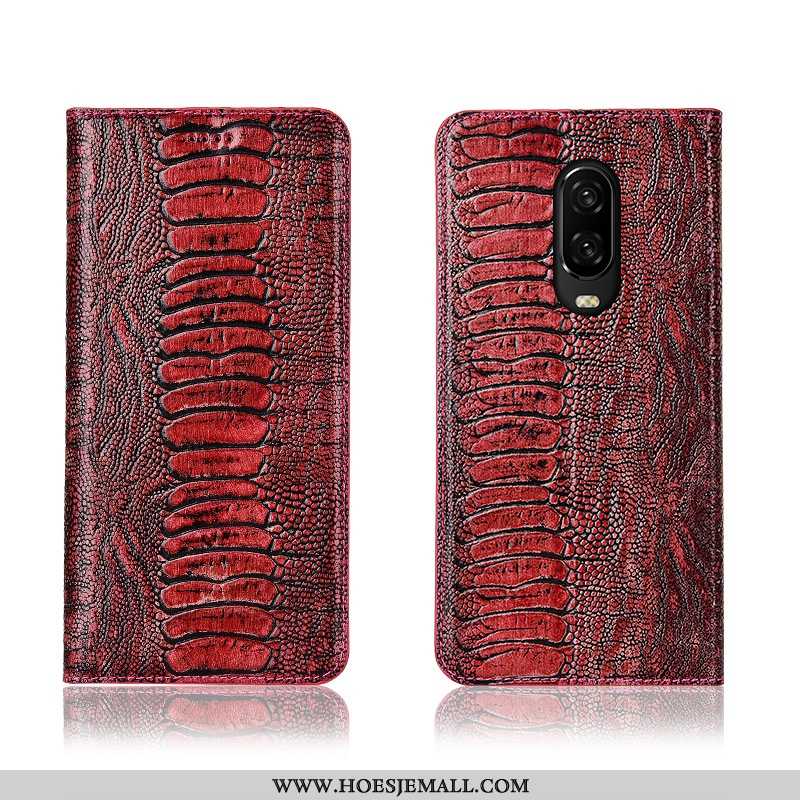 Hoes Oneplus 6t Bescherming Leren Hoesje Mobiele Telefoon Clamshell Vogel Anti-fall Rood