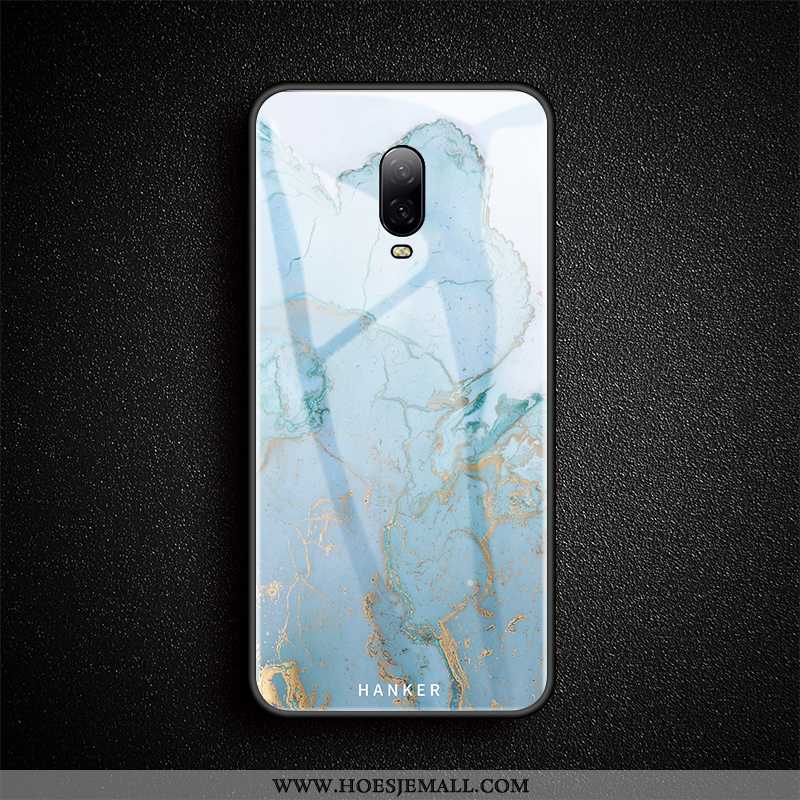 Hoesje Oneplus 6t Glas Luxe Persoonlijk Blauw Zacht Eenvoudige Anti-fall Blauwe