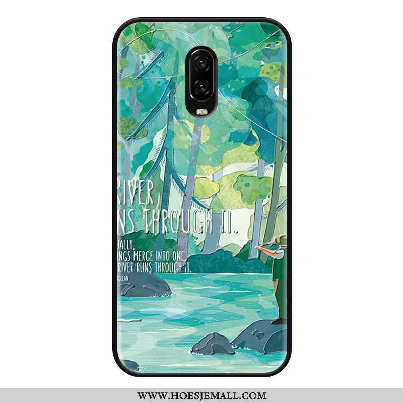 Hoesje Oneplus 6t Mode Schrobben Mobiele Telefoon Hoes Groen Anti-fall Eenvoudige