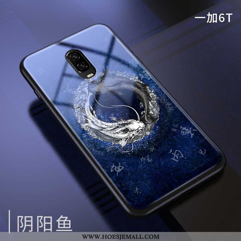 Hoes Oneplus 6t Glas Persoonlijk Nieuw Chinese Stijl Scheppend Donkerblauw Hoesje Donkerblauwe