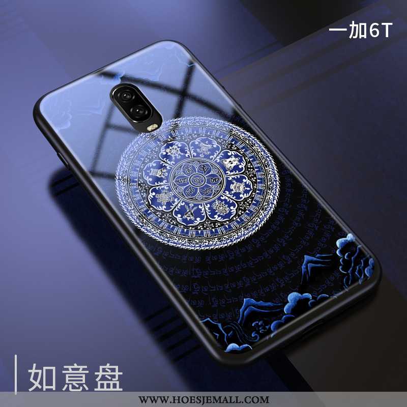 Hoes Oneplus 6t Glas Persoonlijk Nieuw Chinese Stijl Scheppend Donkerblauw Hoesje Donkerblauwe