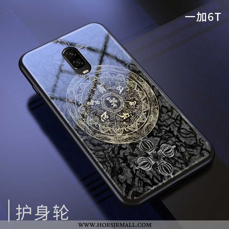 Hoes Oneplus 6t Glas Persoonlijk Nieuw Chinese Stijl Scheppend Donkerblauw Hoesje Donkerblauwe