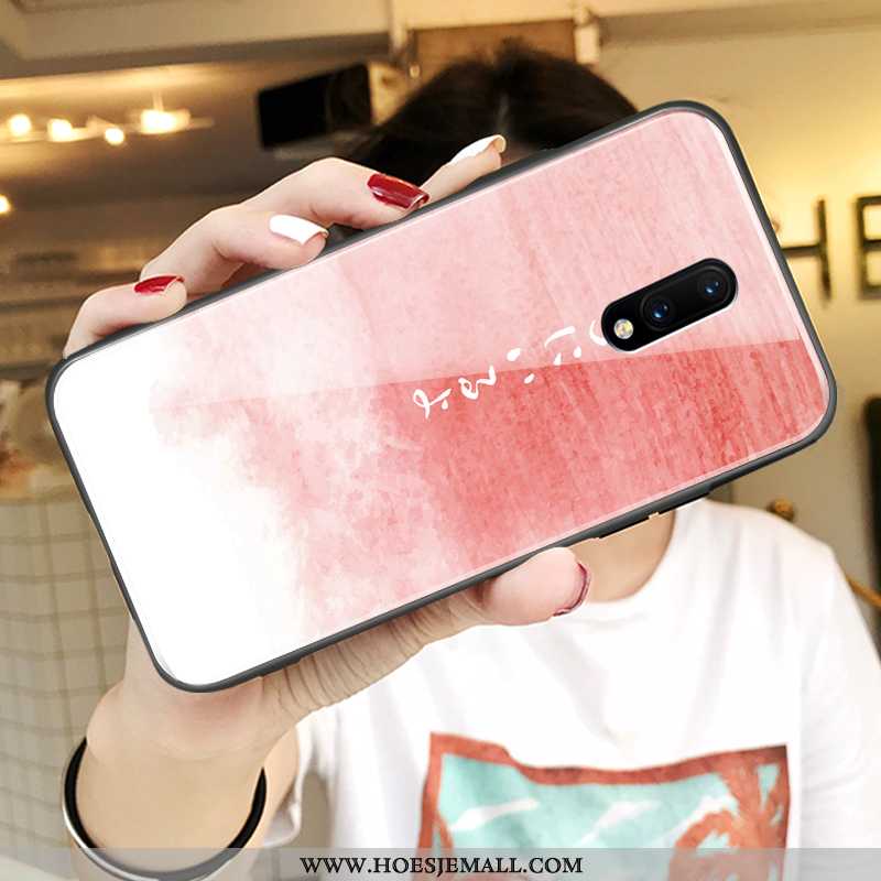 Hoes Oneplus 7 Bescherming Glas Siliconen Roze Lovers Spiegel Zacht