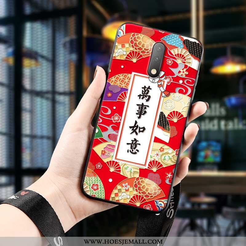 Hoes Oneplus 7 Trend Zacht Anti-fall Bescherming All Inclusive Reliëf Mobiele Telefoon Rood