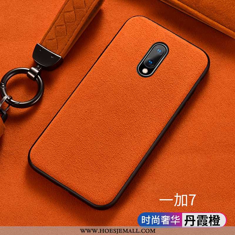 Hoesje Oneplus 7 Bescherming Luxe Trend High End Hoes Suede Mobiele Telefoon Oranje