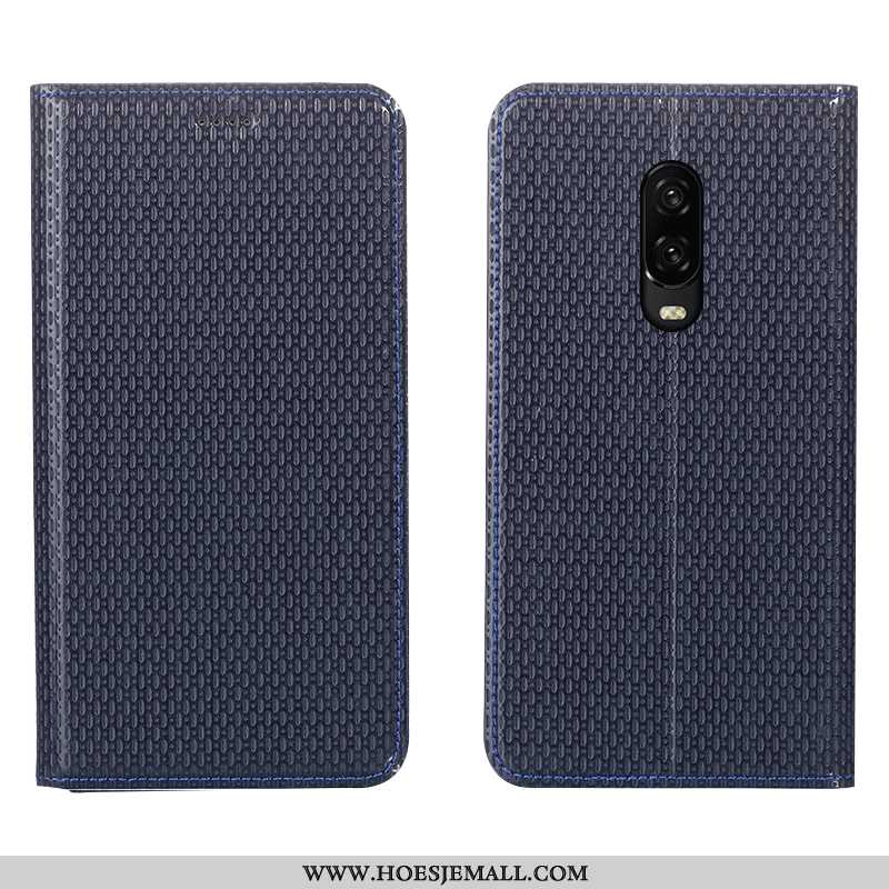 Hoesje Oneplus 7 Leren Patroon Blauw Bescherming All Inclusive Mobiele Telefoon Blauwe