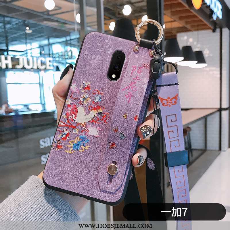 Hoesje Oneplus 7 Vintage Super Hanger Bescherming Chinese Stijl Dun Siliconen Purper