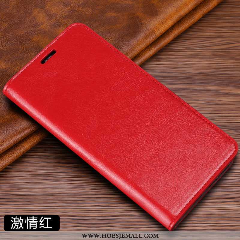 Hoes Oneplus 7 Echt Leer Leren Hoesje Effen Kleur Eenvoudige Kaart All Inclusive Folio Rood