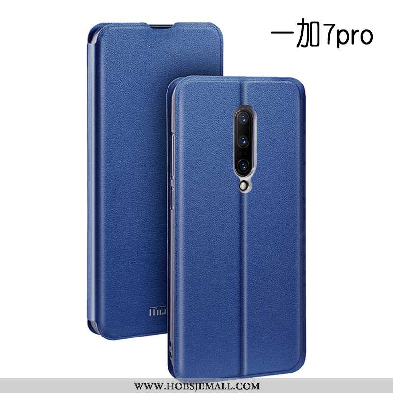 Hoes Oneplus 7 Pro Bescherming Leren Hoesje Mesh Mobiele Telefoon Dun Siliconen Rood