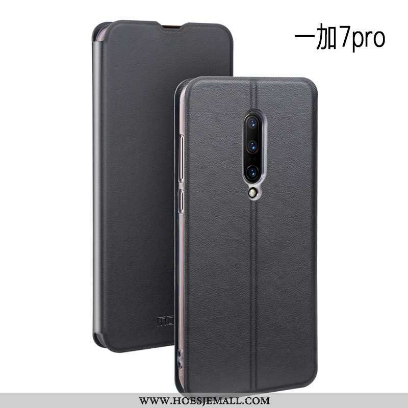 Hoes Oneplus 7 Pro Bescherming Leren Hoesje Mesh Mobiele Telefoon Dun Siliconen Rood