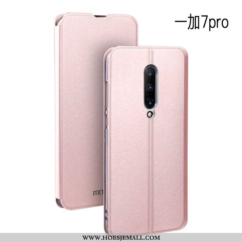 Hoes Oneplus 7 Pro Bescherming Leren Hoesje Mesh Mobiele Telefoon Dun Siliconen Rood