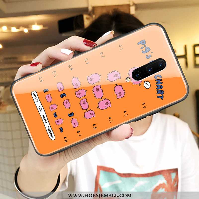 Hoesje Oneplus 7 Pro Scheppend Spotprent Mooie Glas Super Anti-fall Dun Oranje