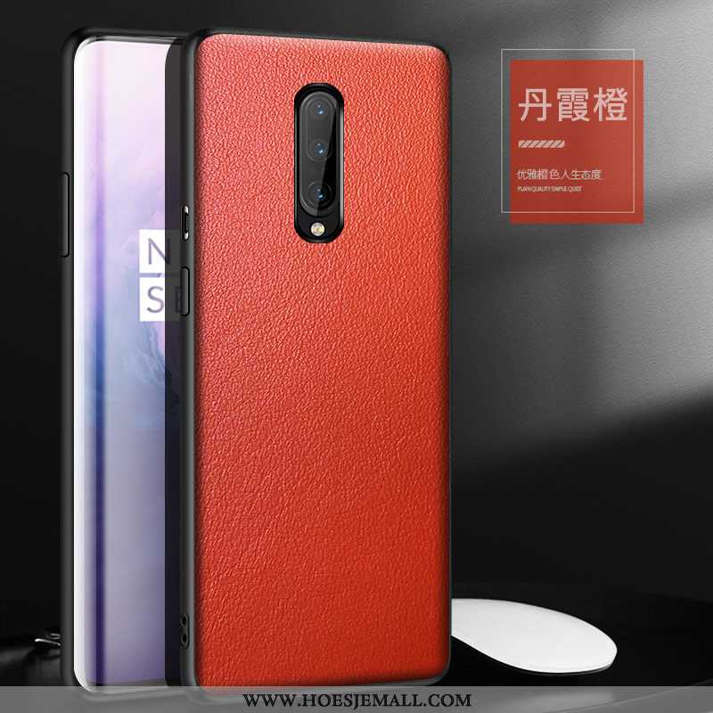 Hoesje Oneplus 7 Pro Bescherming Leren All Inclusive Rood Trend Persoonlijk