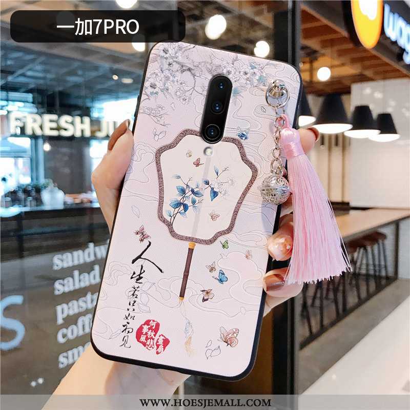 Hoes Oneplus 7 Pro Vintage Siliconen Kwasten Hoesje Bescherming Wind Roze