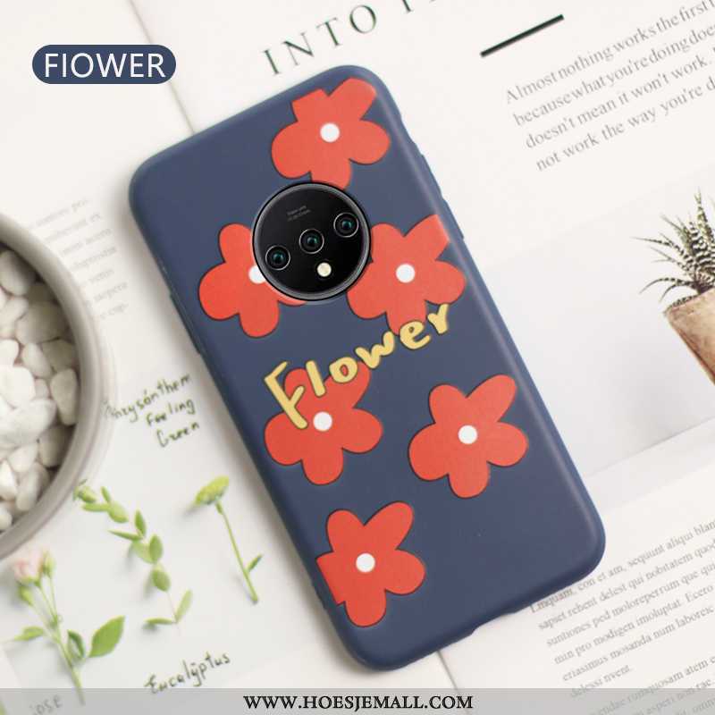 Hoesje Oneplus 7t Zacht Siliconen Mobiele Telefoon Bloemen Dun Lovers Donkerblauwe