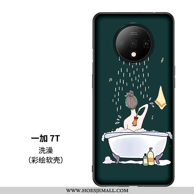 Hoesje Oneplus 7t Glas Persoonlijk Siliconen Net Red Eenvoudige Trend Hoes Groen