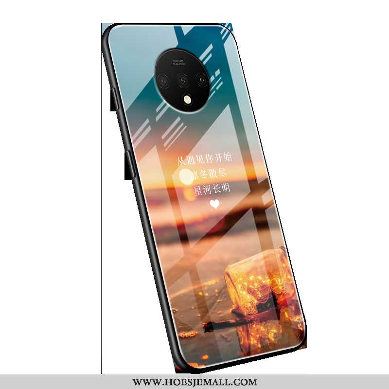 Hoes Oneplus 7t Super Dun Spiegel Anti-fall Glas Siliconen Blauwe