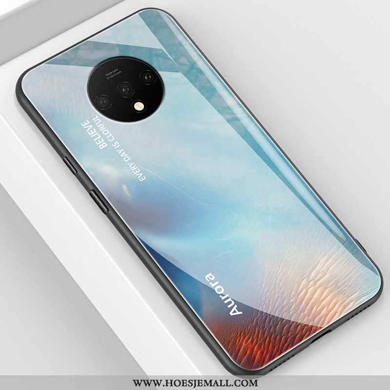 Hoes Oneplus 7t Super Dun Spiegel Anti-fall Glas Siliconen Blauwe