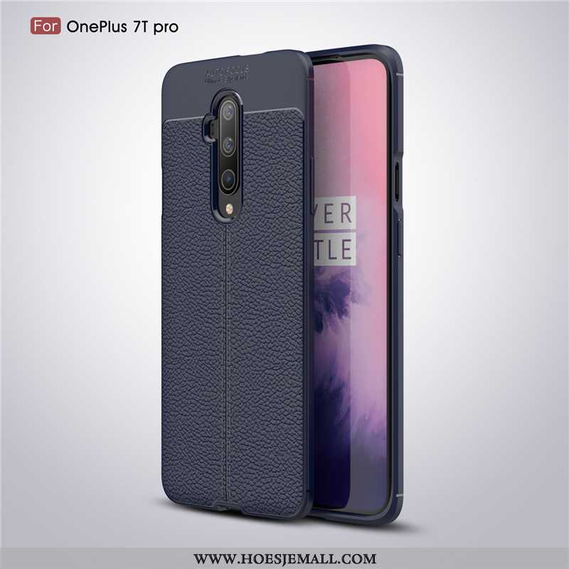 Hoesje Oneplus 7t Pro Leer Patroon Antislip Zacht Mobiele Telefoon Bedrijf Zwarte