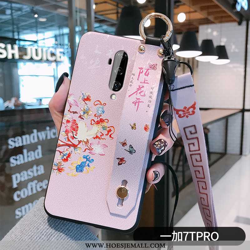 Hoesje Oneplus 7t Pro Scheppend Vintage Bloemen Purper Zacht Mobiele Telefoon Hoes