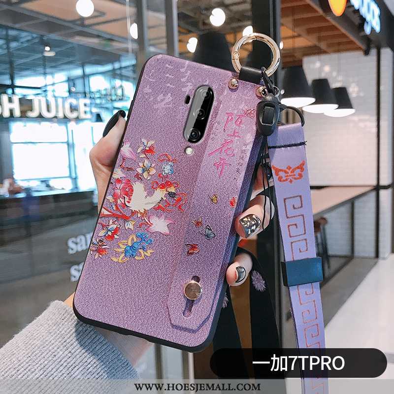 Hoesje Oneplus 7t Pro Scheppend Vintage Bloemen Purper Zacht Mobiele Telefoon Hoes